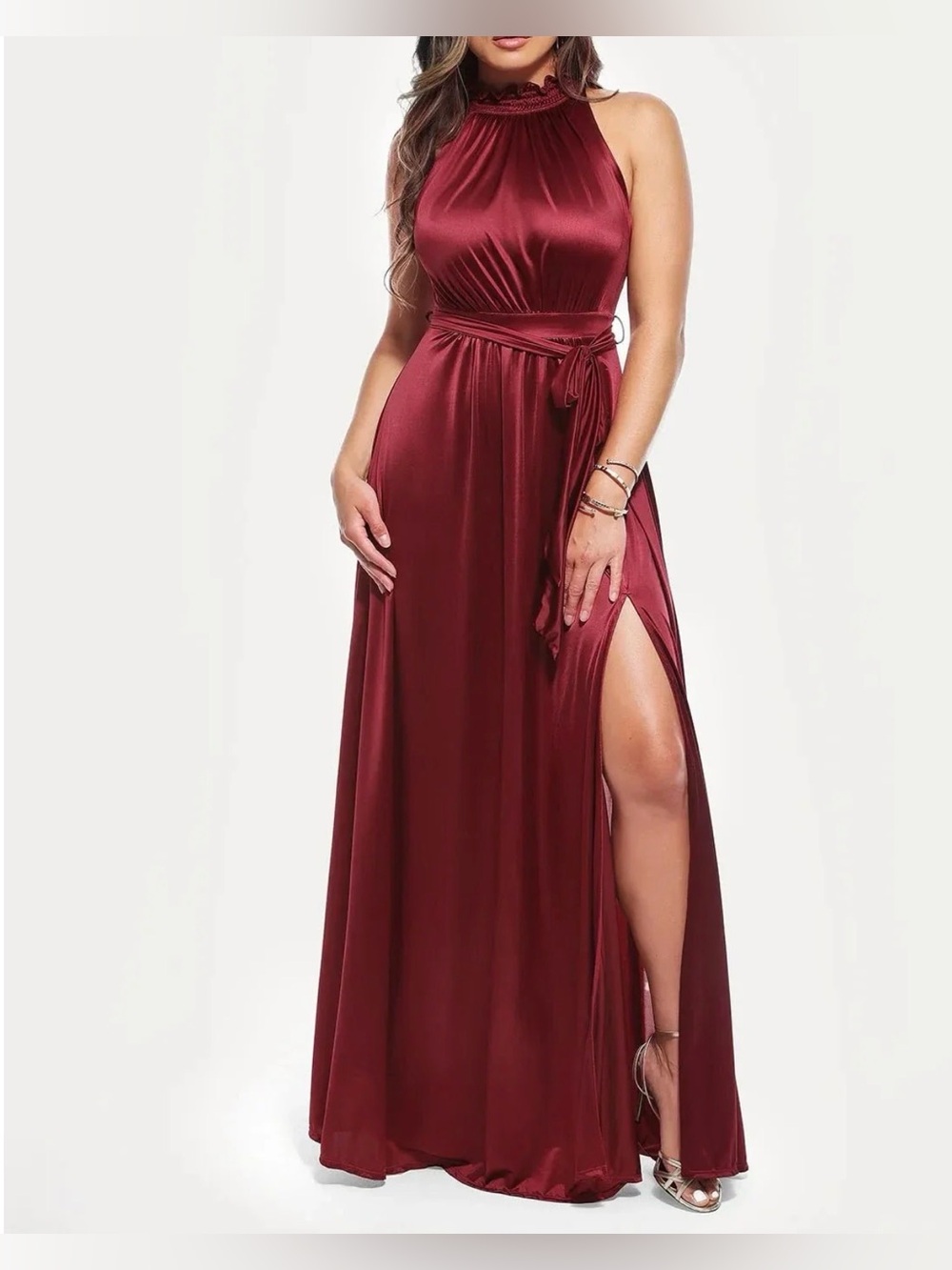 Popilush Sleeveless High-Neck Burgundy Evening Gown XL new